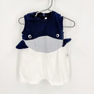Il Gufo Blue and White Whale Bodysuit